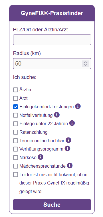 GyneFIX Schmerzen Komfortleistung mit dem Praxisfinder